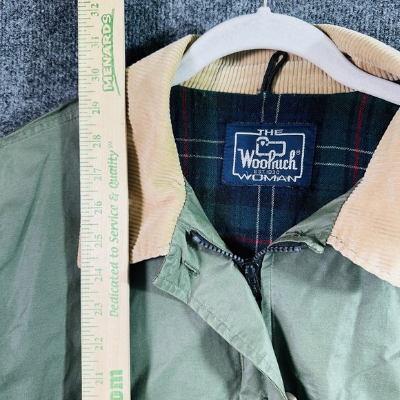 Woolrich Waxed Jacket Women's XL Green Wool Lined Corduroy Vintage USA Made 90s - Picture 9 of 16